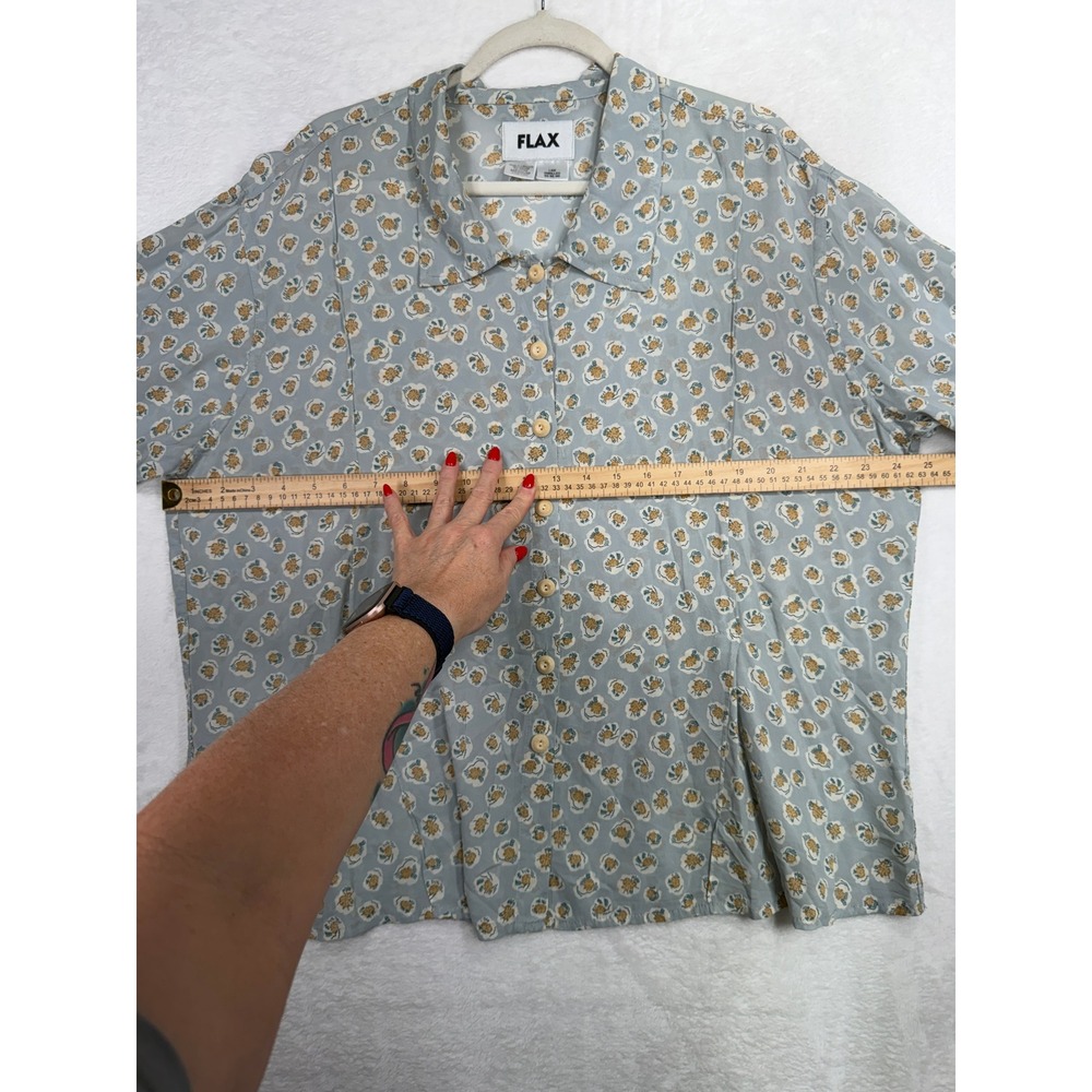 FLAX Medium Button Down Shirt Floral Relaxed Long Sleeve Cottagecore Prairie - Picture 8 of 11
